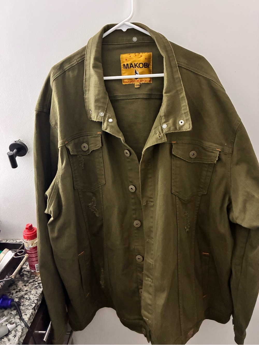 Makobi Olive Green Military Field Jacket - Men's Button-Front Utility Coat